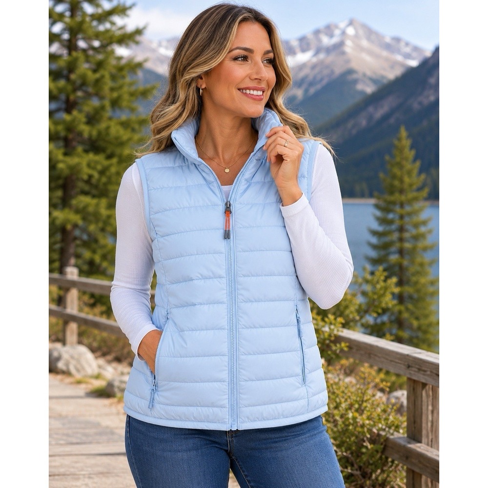 Ozark Trail Women's Light Blue Quilted Puffer Vest Large 12-14 Full Zip‎ Pockets